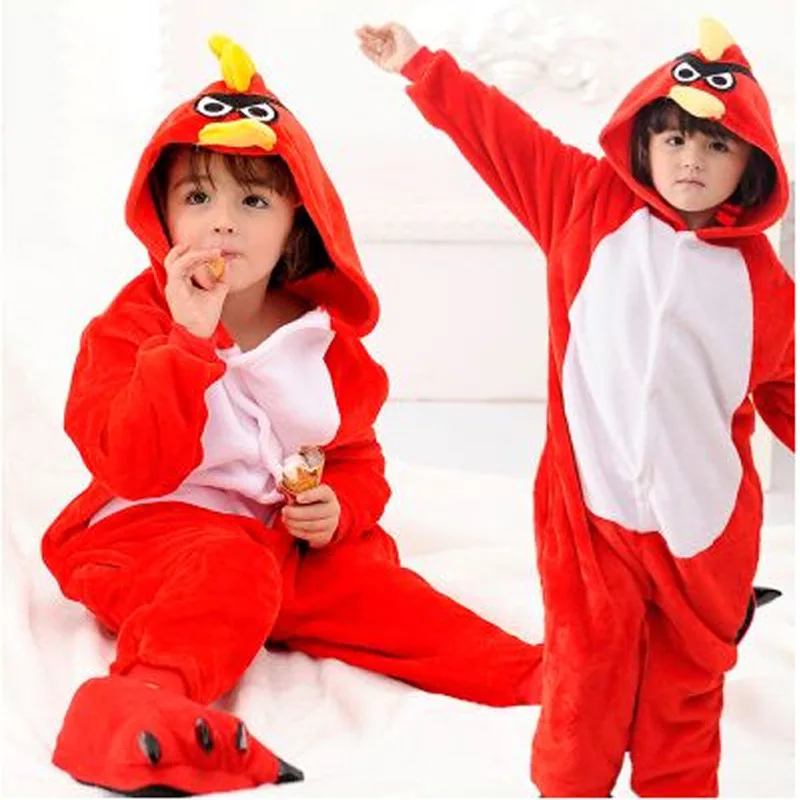 Kid Adult Red Bird Kigurumi Onesie Women Animal Costume Fancy Soft Anime Cosplay Sleepwear Child Boy Girl Winter Jumpsuit