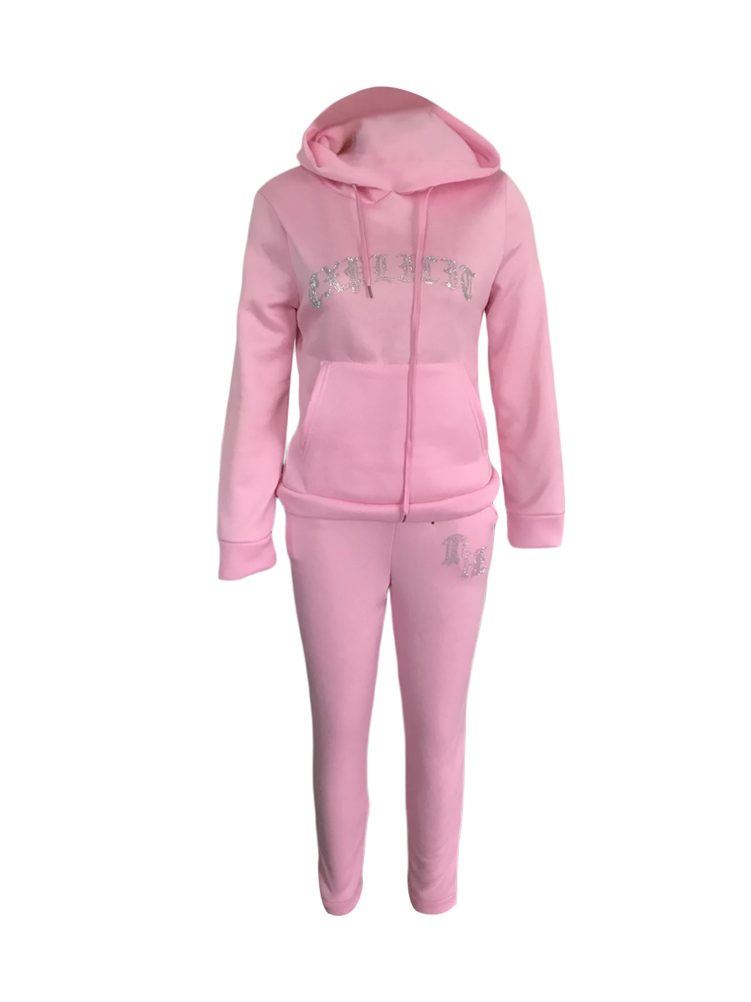 

Women Spring Clothing Sport Clothes Hooded Tops + Trousers Casual Letter Print Elastic Waist