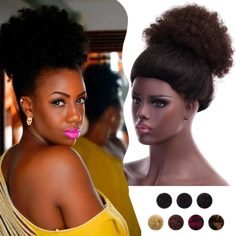 Silike 8inch Afro Puff Chignon Bun Synthetic Hair piece For Women Drawstring Ponytail  Curly Clip Hair Extension