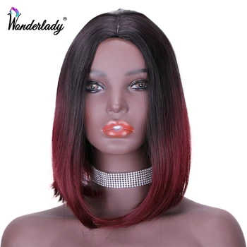 

WonderLady Ombre Synthetic Wigs For Black Women High Temperature Fiber Two Tone Short Bob Straight Hair Natural Looking Red Wig