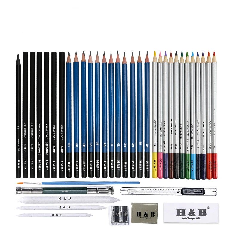 Desenho e Esboço Fácil de Transportar Hb-cbpb040 com Zíper Desenhando Lápis Conjunto Artista Completo Bolsa Kit 40-piece