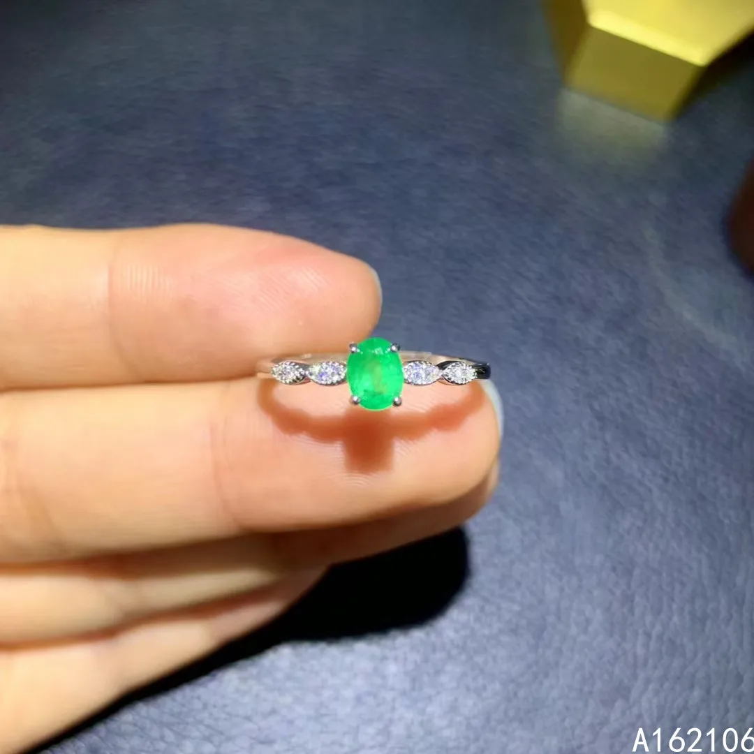 925 Pure Silver Chinese Style Natural Emerald Women's Popular Elegant Simple Oval Adjustable Gem Ring Fine Jewelry Support Detec |
