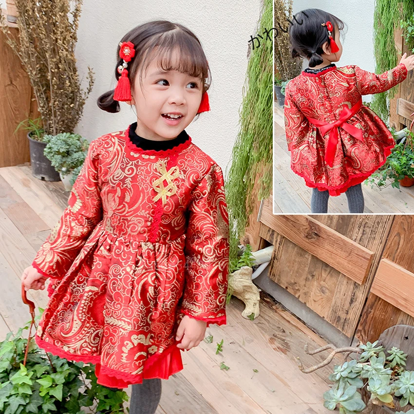 Танцевальный костюм для девочек; Детские платья Феи в китайском этническом стиле на год; вечерние платья для малышей; одежда для малышей из плотного хлопка