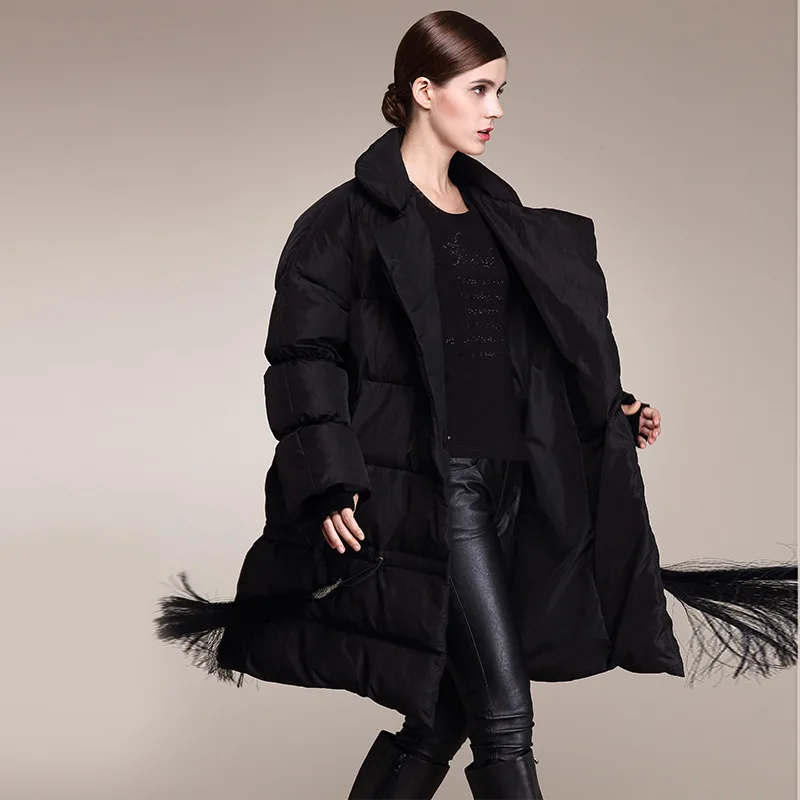 Elifashion, женский пуховик размера плюс,, толстый, белый, на утином пуху, женский, осень и зима, средней длины, с отворотом, модный пуховик