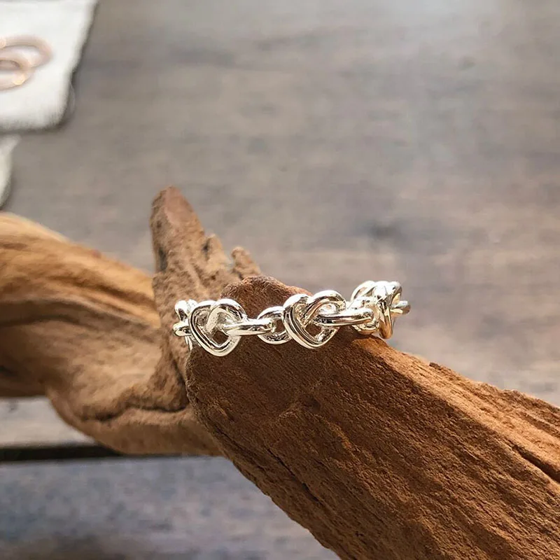 Silver Ring Finger Ring FOXANRY Silver Color Rings For Women Trendy Elegant Creative Weave Texture LOVE Heart Girl Party Jewelry Birthday Gifts