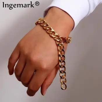 

High Quality Punk Cuban Metal Chain Bracelet Bangle Women Men Armband Steampunk Gold Color Chunky Link Bracelets Couple Jewelry