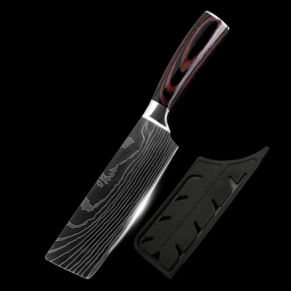7 in Nakiri knife Нержавеющая сталь качество " дюймов нож шеф-повара Лазерная Дамасская сталь Santoku кухонные ножи острый Кливер нарезки подарок нож - Цвет: 7 in Nakiri knife