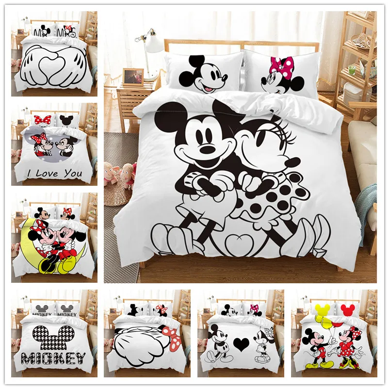 Mickey Mouse Bedding Set Christmas Gift Soft Home Textiles Bedroom Twin Double Queen King size Children Couple Student bed set