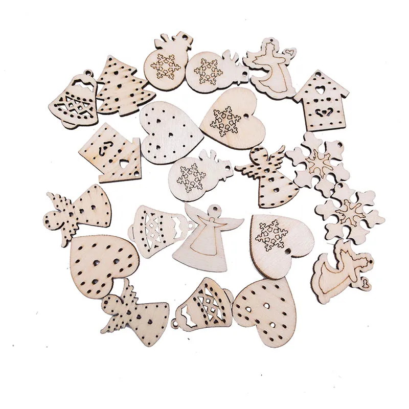 50pcs mixture 50/100 вeщи рoждeствeнский деревянное украшение Снежинка Олени Санта-Клауса на Рождество Дерево DIY ручной работы ремесла домашнего Украшение стола подарок для детей - Цвет: 50pcs mixture