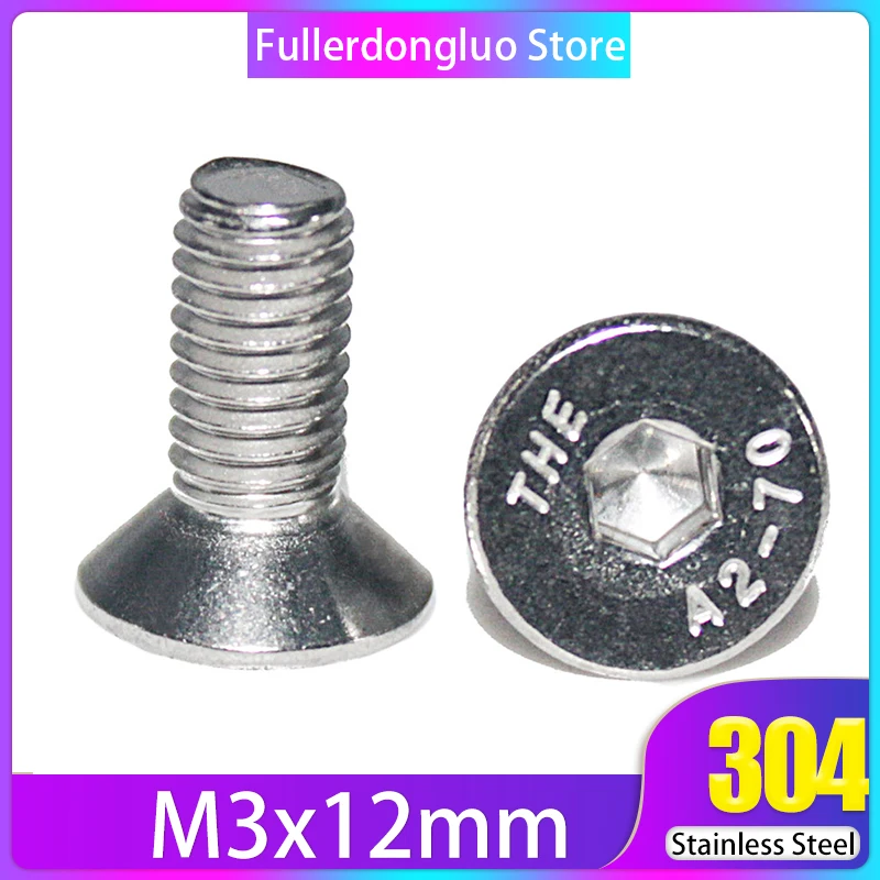 100 шт.) винты с потайной головкой M3x12(DIN 7991) из нержавеющей стали-Шестигранная плоская головка от Fullerkreg(M3x12mm m3* 12 m3 12mm