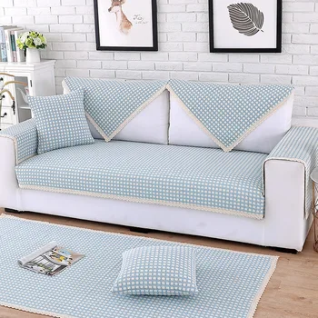 

Solid Color Cotton Sofa Cover For Living Room Printed Plaid Stretch Sectional Slipcovers Sofa Couch Cover I Shape 1-3-Seater