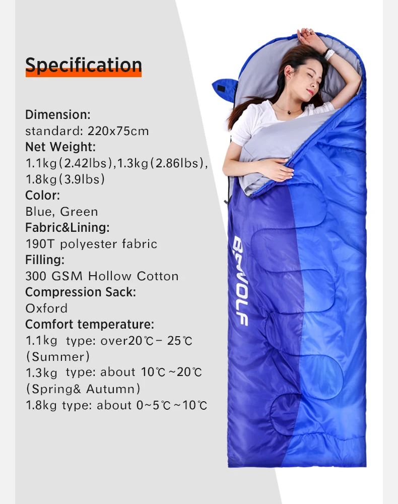 Bolsa de Dormir Bolsa de Dormir para Adulto Viagem ao ar Livre à Prova Bswolf Acampamento Ultraleve Quente Envelope Mochila para Adulto Dwaterproof Água Dormir Cama 3 Sacos de dormir