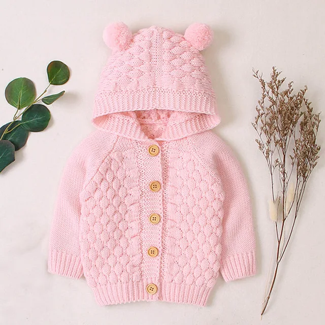 pink jacket Зимние детские комбинезоны с рисунками медведя, вязаные комбинезоны для новорожденных мальчиков, одежда для девочек, осенний свитер с длинными рукавами для малышей, детский комбинезон - Цвет: pink jacket