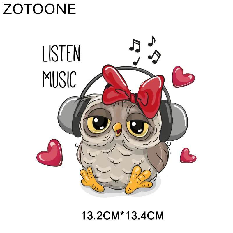 ZOTOONE Милая музыкальная нашивка в виде совы, наклейки в виде животных, железные наклейки для одежды, футболки, аксессуары, аппликация, сделай сам, теплопередача G