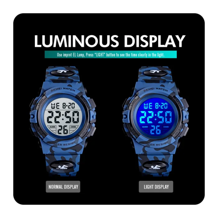 Sports Casual Students Electronic Watch Children Waterproof Camouflage LED Luminous Watch for Kids Boys LL@17