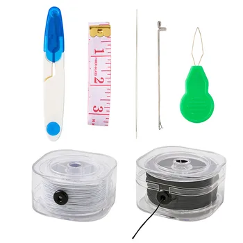 

1 Set Elastic Polyester Cord/Iron Sewing Needle Devices Threader Thread Guide Tool/Iron Needle/U Shaped Scissors/Tape Measure