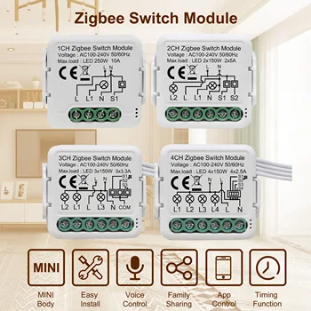 GIRIER Tuya ZigBee 3.0 Light Switch Module, Smart DIY Breaker 1 2 3 4 Gang Supports 2 Way Control, Works with Alexa Google Home