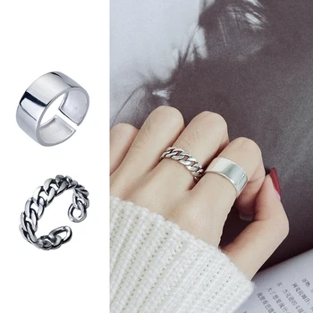 

Mocanie Real 925 Sterling Silver Twist Chain Opening Ring for Women Geometric Thick Round Adjustable Finger Ring Fine Jewelry