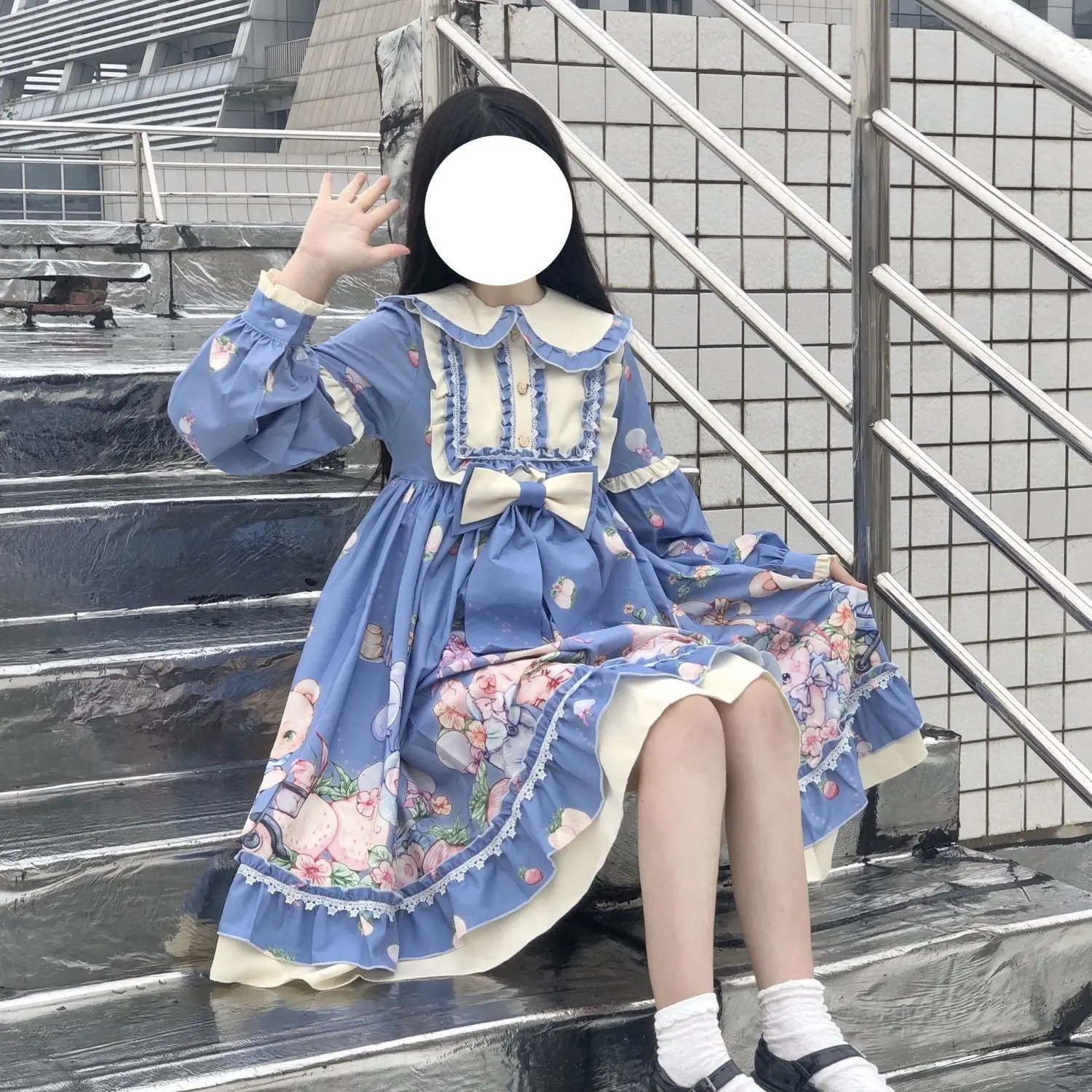 

MAGOGO Japanese Original Lolita Dress Women Sweet Cute Doll Party Cosplay Long Sleeve Printed OP Princess Dress Lolita Clothing