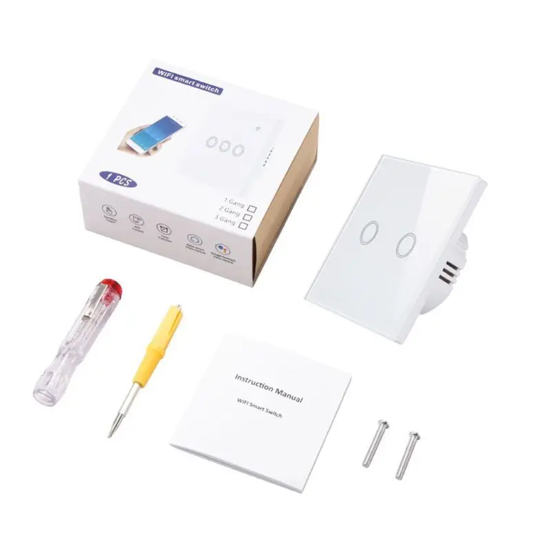 AC 100-250V 2000W 2,4G, Wi-Fi, сенсорный настенный выключатель света Панель 1/2/3 приложение Управление светодиодный вентилятор с лампами умный переключатель - Color: 2 CH