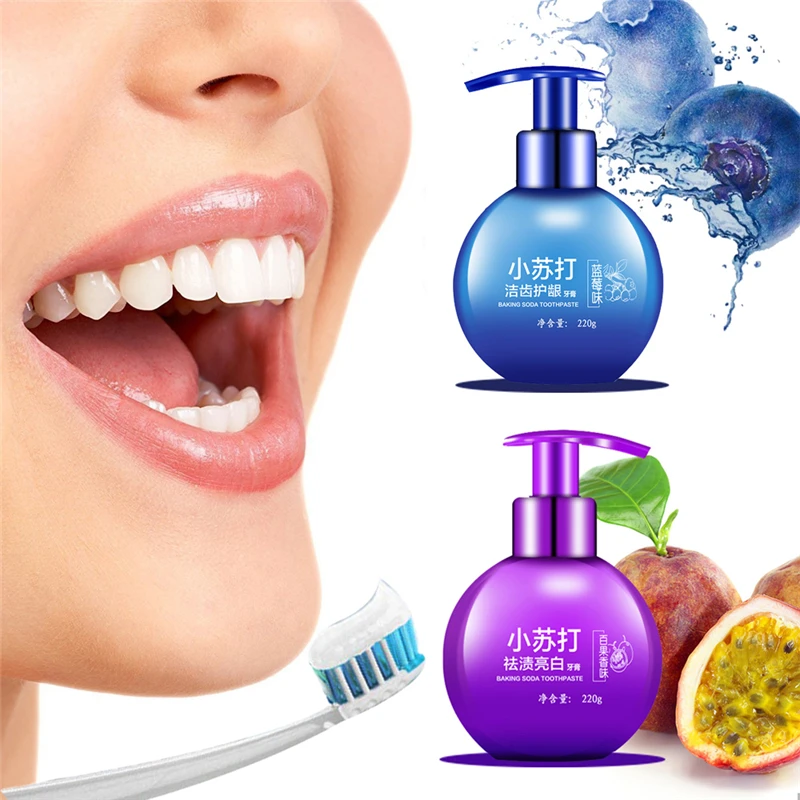 220g Toothpaste Baking Soda Stain Remover Teeth Whitening Toothpaste Protect Gums Toothpaste Blueberry Passion Fruit Flavor