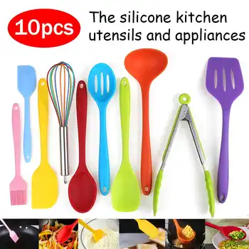 

10PCS Silicone Kitchenware Cooking Utensils Set Heat Resistant Kitchen Non-Stick Cooking Utensils Baking Tools