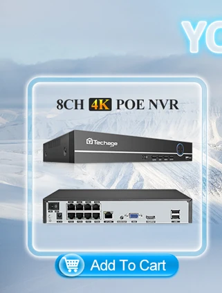 Techage 8MP Ultra HD 4K POE AI Camera Outdoor H.265 IP Camera Face Detect Full Color Night Two-way Audio for Surveillance System