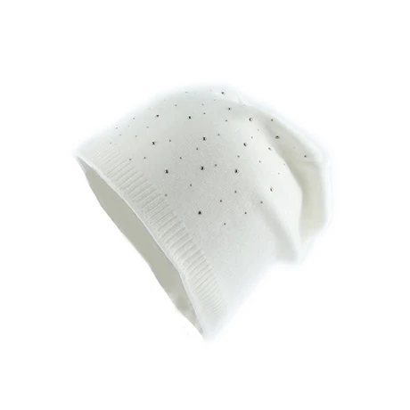 Стразы, Зимняя женская шапка Skullies Beanies, кашемировые шерстяные вязаные шапки, зимняя громоздкая шапочка, мягкие теплые шапки, женская шапка - Цвет: Белый