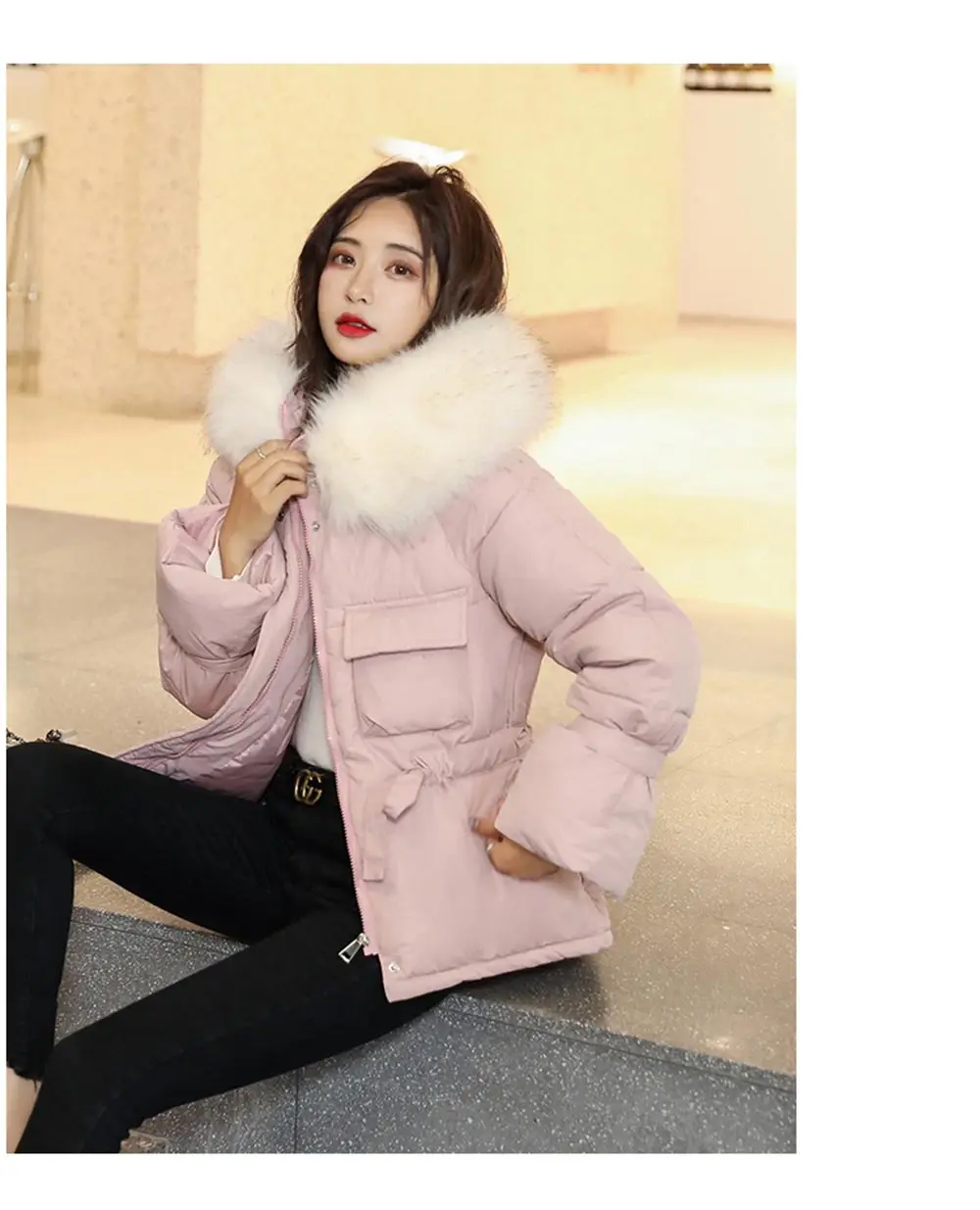 Vielleicht/ новые корейские меховые куртки с капюшоном, парки, зимняя куртка для женщин, короткий стиль, с завязками, теплое плотное тонкое зимнее пальто для женщин