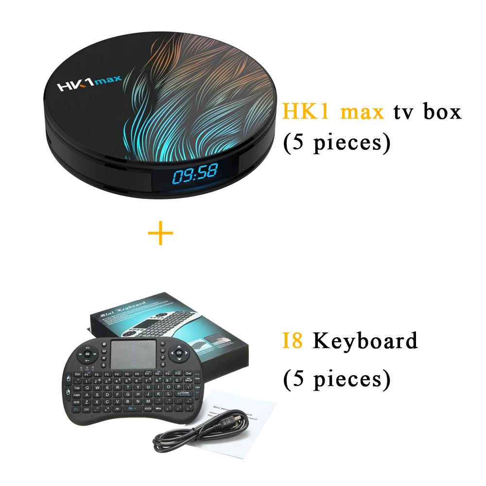 10 шт./партия, DHL бесплатно(5 шт.) Android 9,0 Smart tv Box HK1 MAX set top box 2G/4G 16G/32G/64G/128G и(5 шт.) i8 Клавиатура