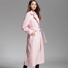 滑走路ピンク両面カシミヤのコートの女性 2020 冬ターンダウン襟スリムベルトロングウール暖かいオーバー Casaco feminino(China)