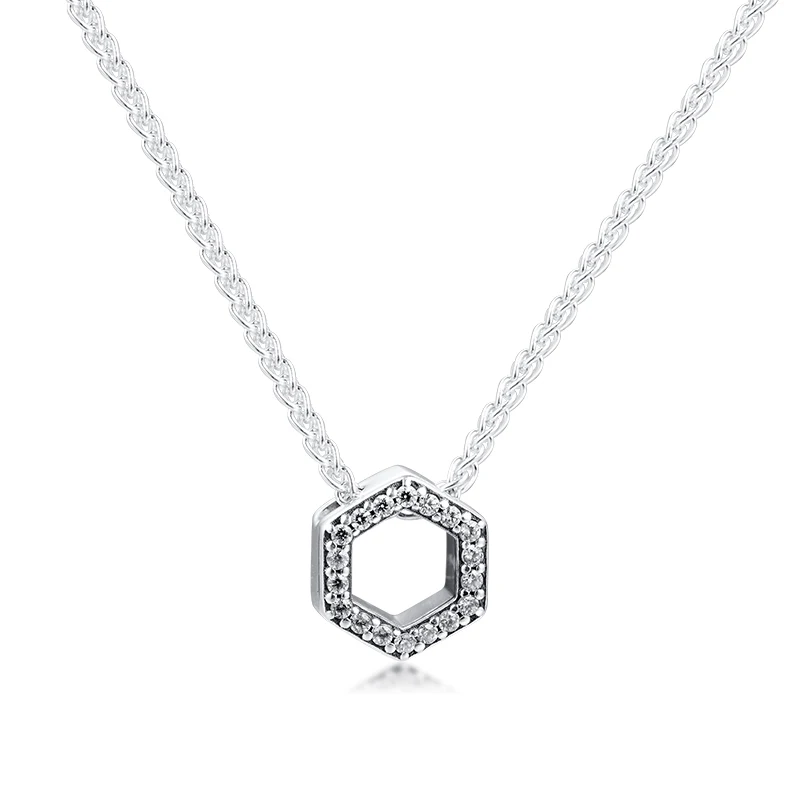 

GPY Necklace Sparkling Hexagon Necklaces Sterling Silver 925 Jewelry Women Collares Mujer Naszyjnik Colar Joyas de Plata