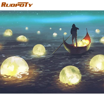 

RUOPOTY Frame River Light DIY Painting By Numbers Kit Landscape Acrylic Paint By Numbers On Canvas Handpainted Oil Painting Gift