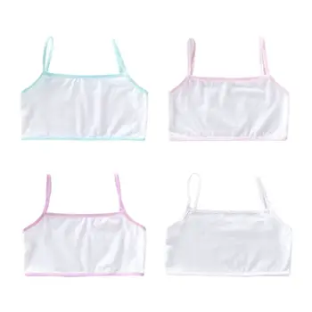 

Puberty Girls Cotton Sports Training Bra Spaghetti Straps Breathable Underwear Non Padded Wire Free Cami Crop Top