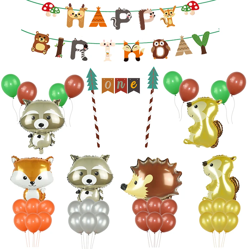 Large Jungle Animals Balloons Raccoon Fox Helium Animal Balloon Happy Birthday Jungle Party Decoration Kids Baby Shower Decor