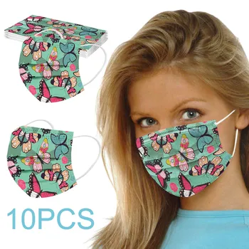 

10PC Masque маски Fast delivery Máscara Headband Disposable Unisex Printed Butterfly Soft For Adults 3-Layer Masks Mascarillas