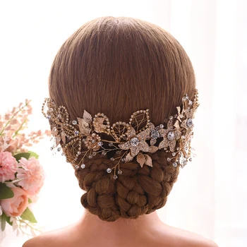 

YouLaPan Golden Wedding Headband Wreath Rhinestone Floral headpiece Diamon Chain Wedding Hair Jewelry Women Hair Accessory HP282