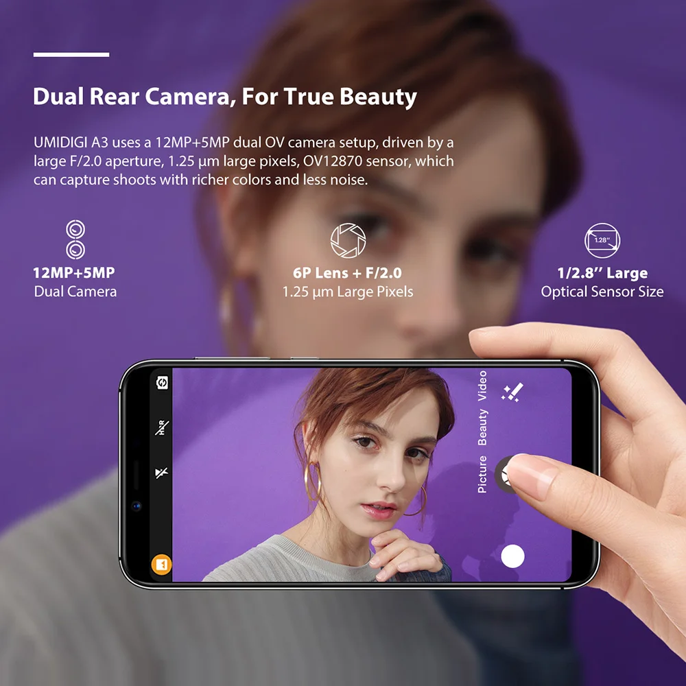 UMIDIGI A3 2 ГБ+ 16 ГБ Android 9,0 глобальная полоса 5," incell HD+ дисплей смартфон четырехъядерный 12 Мп+ 5 Мп разблокировка лица двойной 4G мобильный телефон