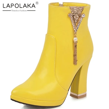 

Lapolaka New Fashion Hot Sale 2020 Chunky High Heels Ankle Boots Woman Shoes Platform Metal Decoration Shoes Women Boots