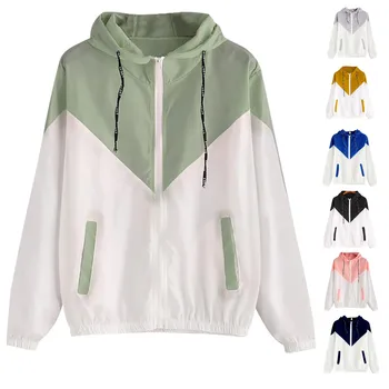 

Fashion Thin Patchwork Hooded Jacket Casual Ladies Zipper Pockets Coat Female Winter Long Sleeve Streetwear Womens Outerwear