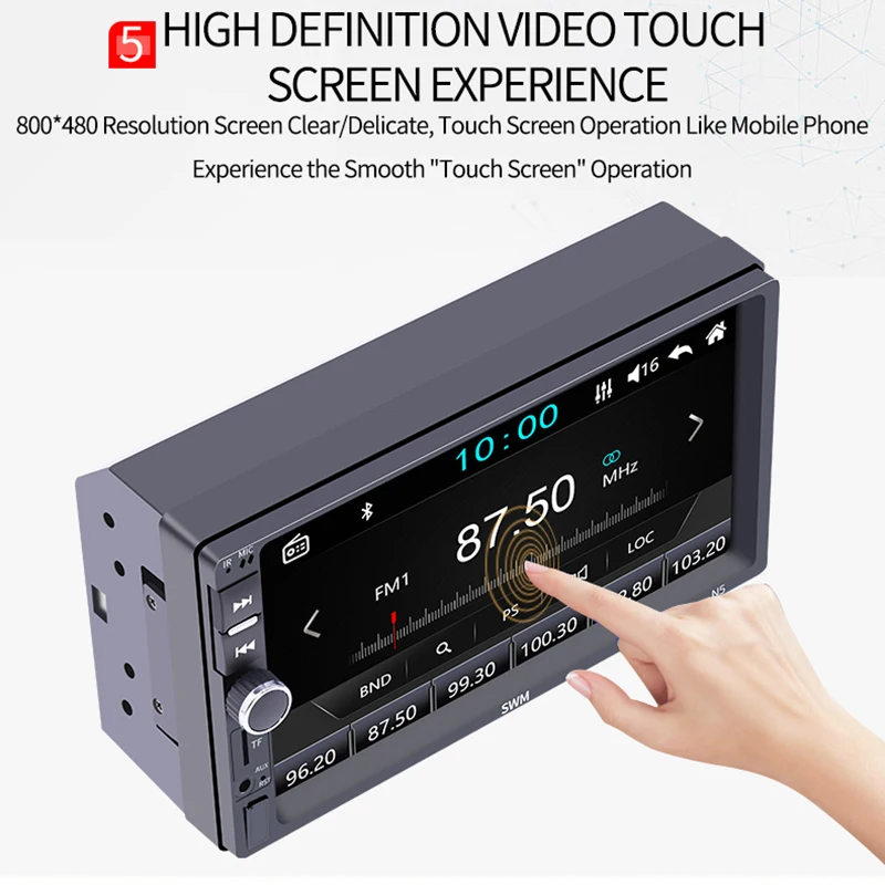 Double Din 7Inch Car Radio Stereo Mp5/4/3 Player Capacitive Press Screen Player Sd/Fm/Usb/Aux/Bluetooth Car Audio Accessories, N