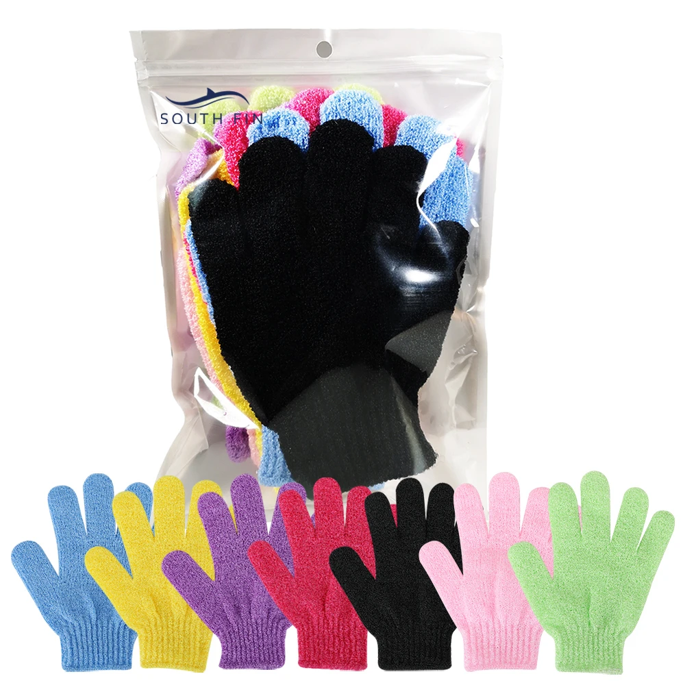SOUTH FIN 7Pcs/Set Bath Glove Exfoliating Wash Skin Spa Massage Body Scrubber Cleaner Shower Gloves Foam Bath Body Massage Glove