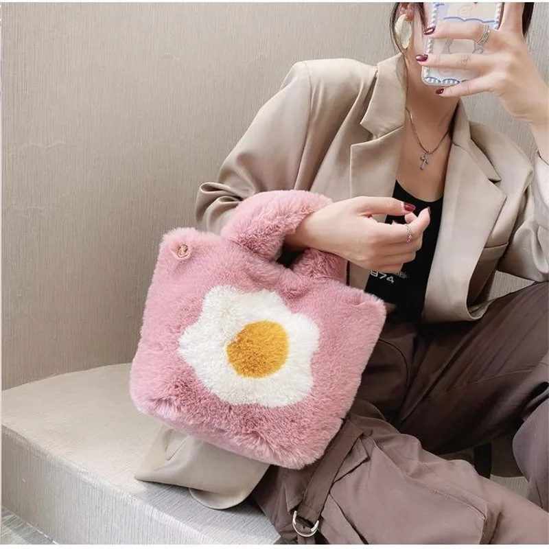 Cute Plush Fried Eggs Single Shoulder Bag Faux Fur Crossbody Bag