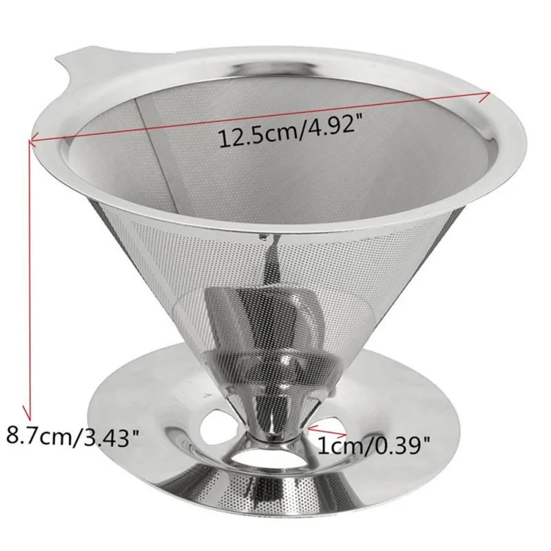 Уникальная модель с двумя Слои Нержавеющая сталь держатель фильтра для кофе залить Воронка-дриппер для кофе сетка Чай фильтр корзины в форме конуса