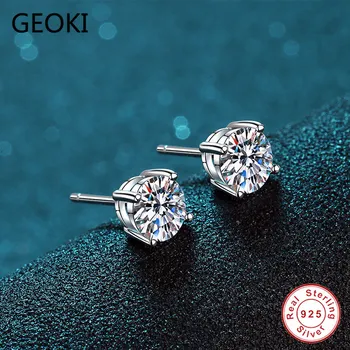 

Geoki Classic 4 Claw Passed Diamond Test Moissanite Earrings 925 Sterling Silver 0.5 ct Perfect Cut VVS1 D Color Stone Earrings