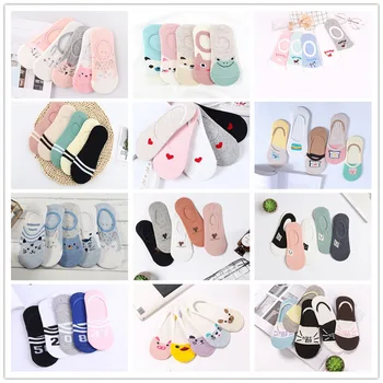 

Invisible Cartoon Cute Socks 5 Pairs/lot Women Cotton Chinchilla Cat Dog kawaii Shallow Mouth Silicone Sneakers Ankle Boat Socks