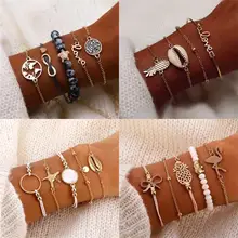 IFMIA Ananas браслеты с кисточками, регулируемые браслеты, карта мира, морская звезда, морская черепаха, ракушка, буквы, серебро, 1 комплект, сплав, Золотая любовь, новинка, бохо