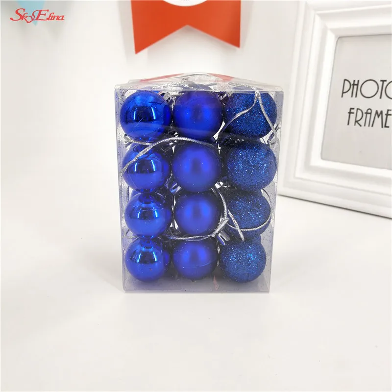 blue 24 шт./компл. 3 см декорации на рождественскую елку шар-безделушка "сделай сам" висит украшение для Свадебная вечеринка, домашняя Рождественская 6zHH181 - Цвет: blue