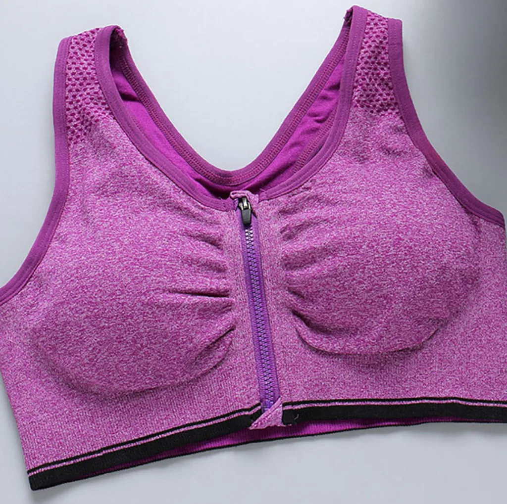 Women Zip Front Sports Bra Wireless Post Surgery Active Yoga Sport Yoga Vest Running Yoga Gym Sport Tops#30