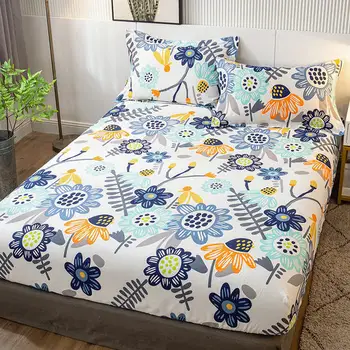

1 Pcs 100% Cotton Floral Pattern Printed Solid Fitted Sheet Mattress Cover Four Corners with Elastic Band Bed Sheet